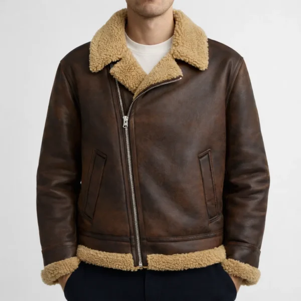 VANGUARD Distressed Brown Leather Jacket For Men