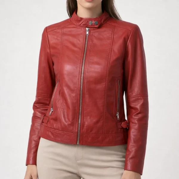 WHISPER Red Leather Jacket For Women