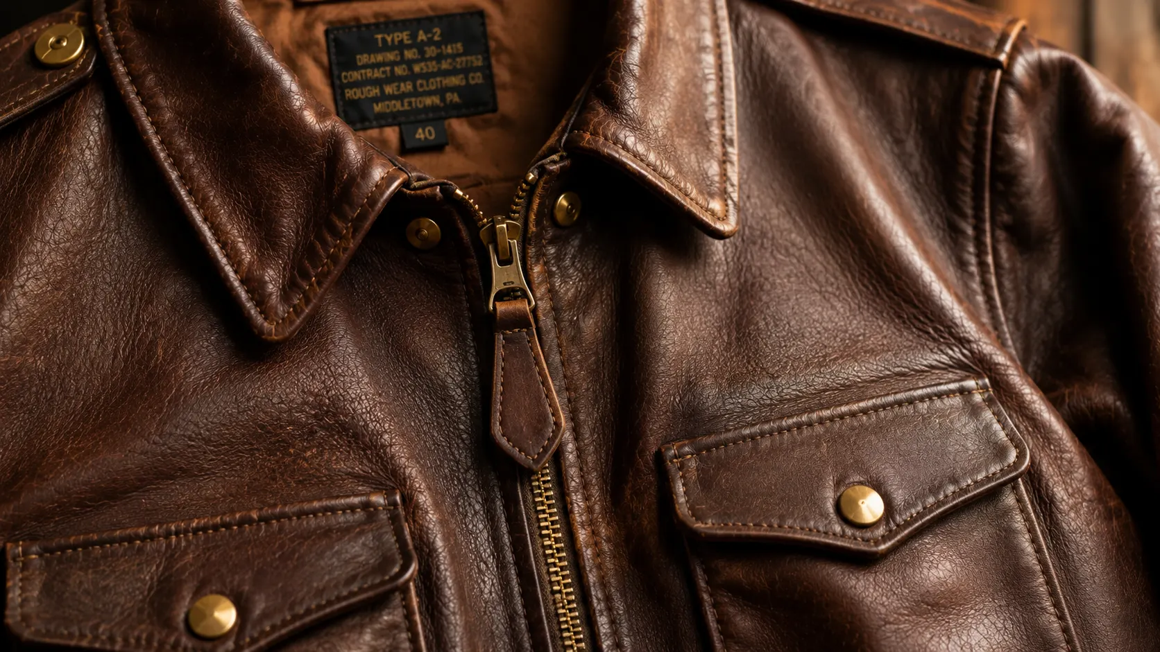 WWII-a-2-Detailed-close-up-of-brown-leather-jacket