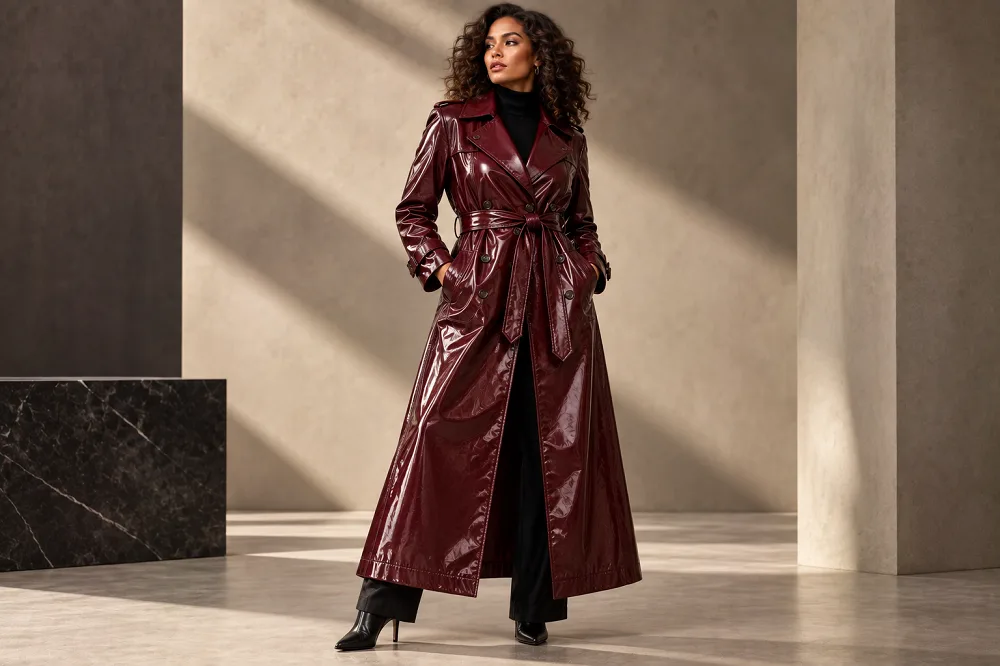 Waxed-Leather-Trench-Coat-Maroon-Gloss-for-women