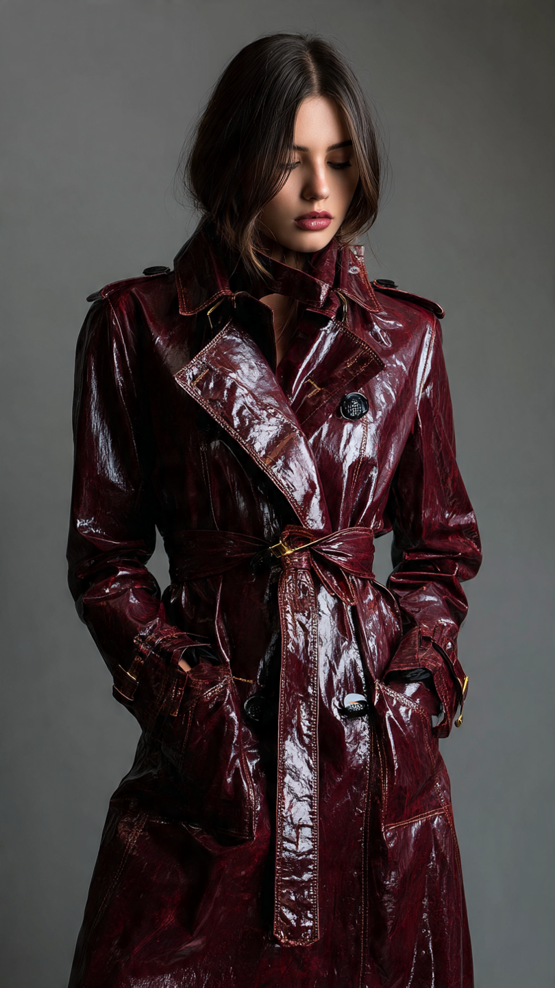 Waxed-Leather-Trench-Coat-Maroon-Gloss-women