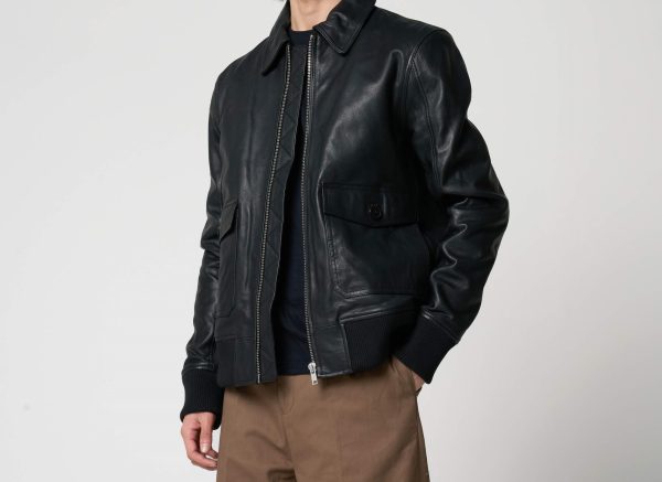 Mens Sheep Leather Patch Pocket Bomber Jacket