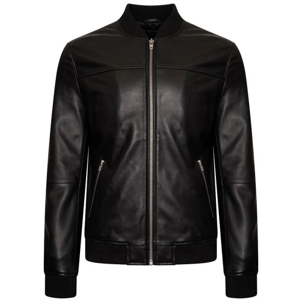 Mens Fine Milled Leather Bomber Jacket black