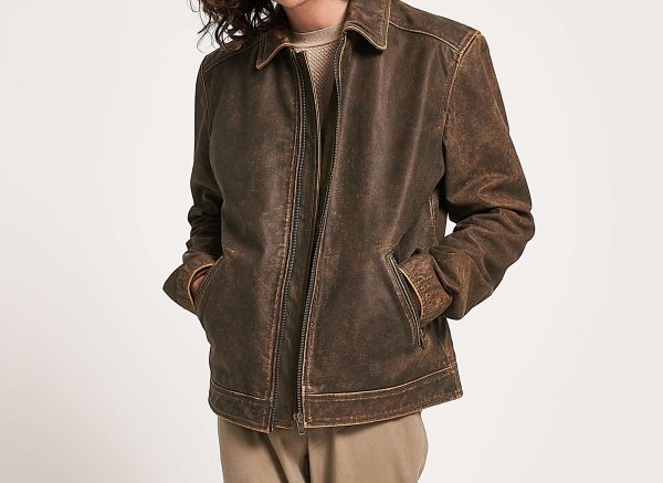 Stone Washed Sheep Leather Harrington Jacket
