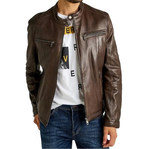 VORTEX Brown Leather Jacket For Men