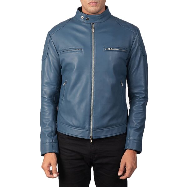 AXEL Blue Leather Jacket For Men