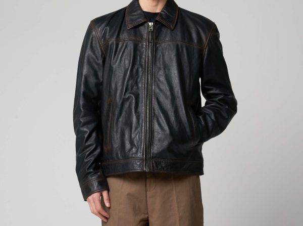 Harrington Black Washed Leather Jacket
