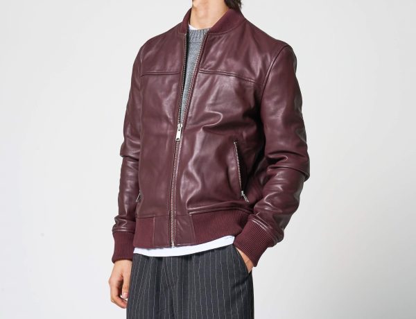 Mens Navy Sheep Bomber Jacket red