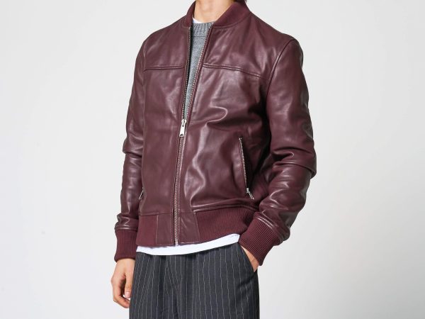 Mens Fine Milled Leather Bomber Jacket red