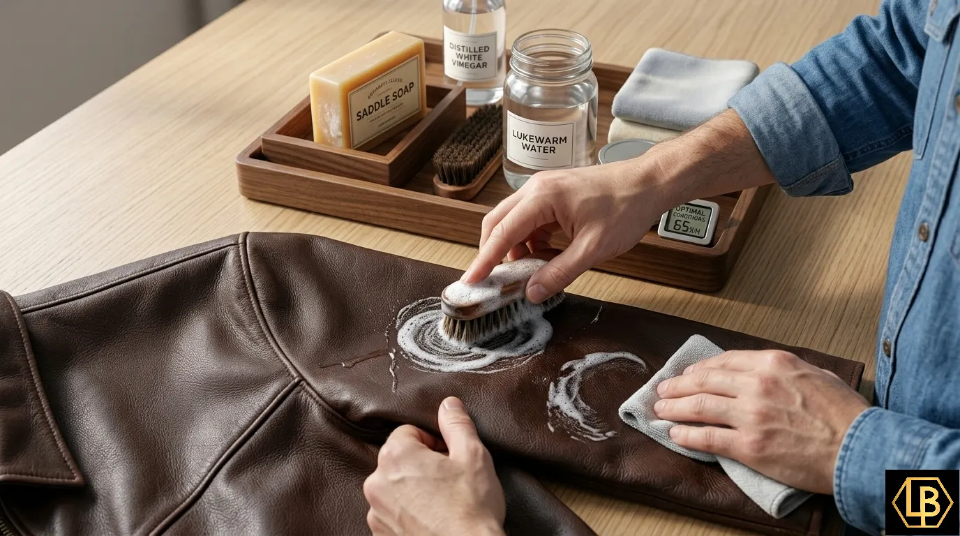 how to apply soap on leather jacket deep clean with saddle soap.