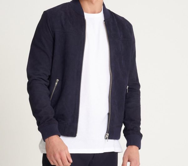 Heritage Suede Bomber Jacket – Navy Blue
