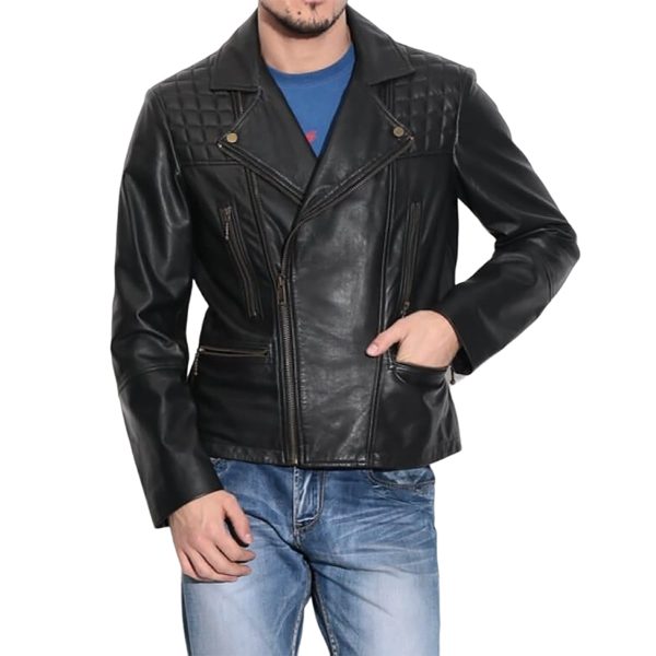 HAWK Black Leather Jacket For Men